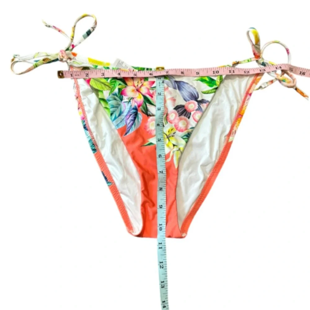 Sunshine 79 Women‎ Coral Tropical Floral Side Tie Bikini Bottoms Size 12 NWT